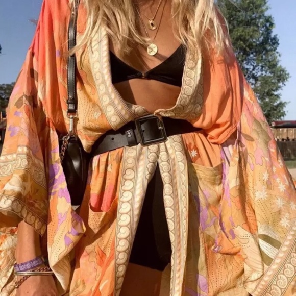 Gypsy Orange Boho Mermaid Print Kimono Cardigan Coverup - Picture 1 of 11
